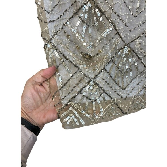 SUE WONG 10 Champagne Silver Beaded Sequin Bridal Formal Cocktail Evening Dress - Picture 12 of 16